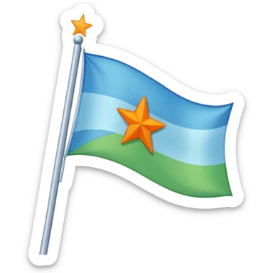 create a flag with orange star in the left and the light green in top and bottom and the light blue triangle left to Right and blue on the right up to down behind the light blue triangle sticker