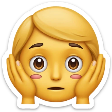 Genera un emoji estilo Apple que represente inseguridad física: un rostro neutral mirando hacia abajo, con cejas ligeramente inclinadas y una mano tocándose la mejilla como si dudara de sí mismo. Expresión suave, triste pero empática sticker