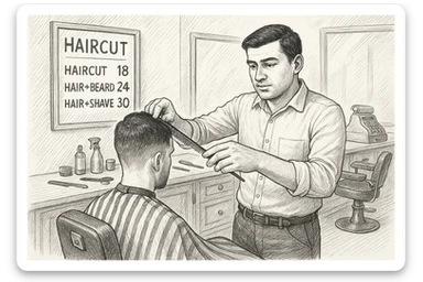 Draw me a sketch of the barbershop, but make sure there's a cash register there. sticker