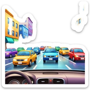 looking through the windshield at the busy street sticker