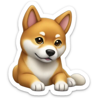 shiba inu full body sit photo 3/4 back paws relaxed lying down sticker