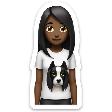A girl with straight hair with a black dog with white breasts sticker
