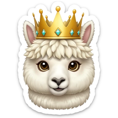 white fluffy king alpaca wearing a golden crown sticker