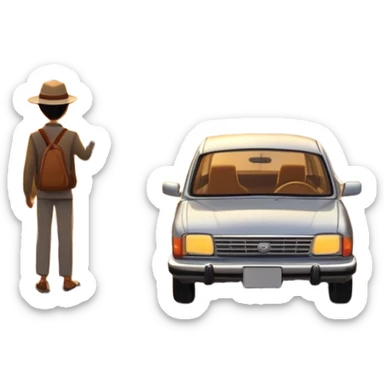 A parked car rests on the side of a long with a person outside , empty road stretching toward a golden sunset. The sky glows with warm colors, and the landscape ahead feels open, peaceful, and full of promise. love  sticker