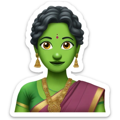 A bangali green female monster wearing saree popularly known as Shaatchunni sticker