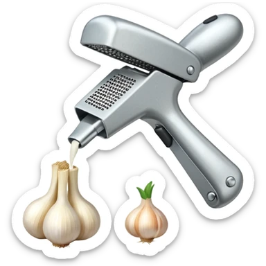 garlic being pressed by a garlic press sticker