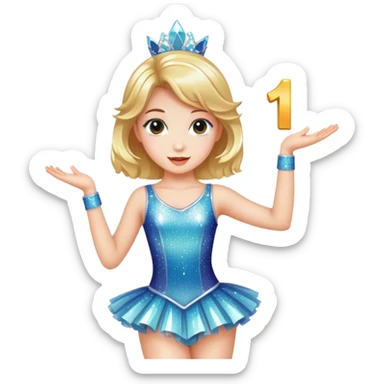 Girl in dance costume holding number 1 sticker
