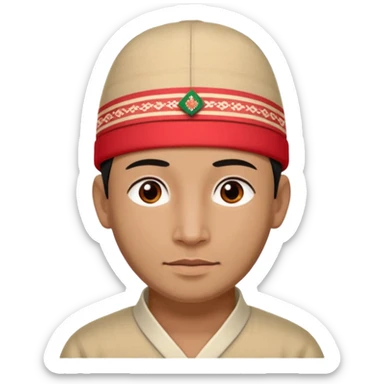 man wearing a Nepali Dhaka topi with stripes and design on it sticker