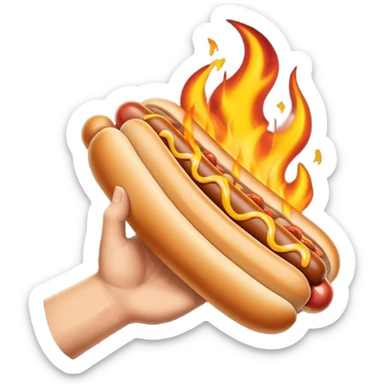 Hand Holding a Flaming Hotdog sticker