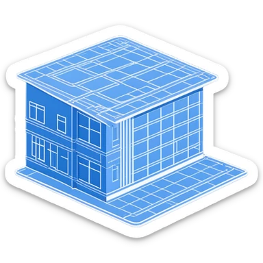 side view of a blue blueprint plan with white lines sticker