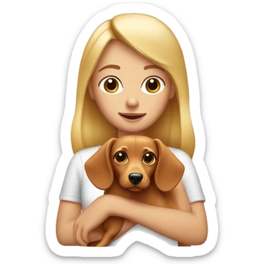 Blonde girl holding a wiener dog  sticker