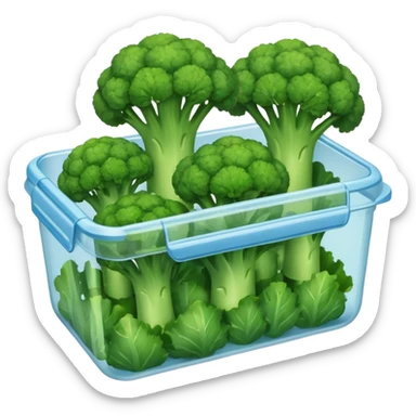 broccolis in plastic container sticker