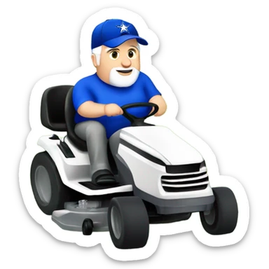 Fat old white male with short grey beard and blue Dallas cowboys hat riding lawn mower  sticker