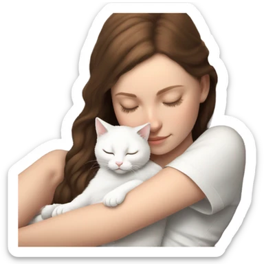 White kitty sleeping on brunette white girl's lap sticker