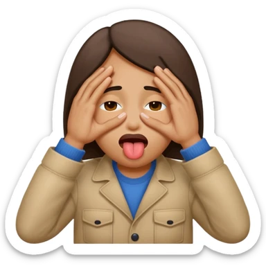 fait un emoji qui se cache les yeux avec ces main et qui tire la langue sur le côté sticker