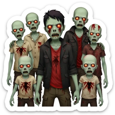 zombie horde made of shadowy figures with glowing red eyes sticker