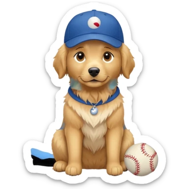 Golden retriever dog with blue baseball cap fullbody sitting down sticker