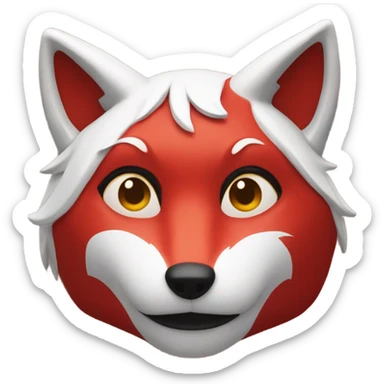 red kitsune mask, slight smile sticker