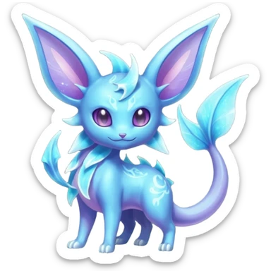 Shiny Sparkly Bioluminescent Glowing Espeon-Lumineon-Vaporeon-Amaura-Dragonair-Fakémon-hybrid-creature (full body)  sticker