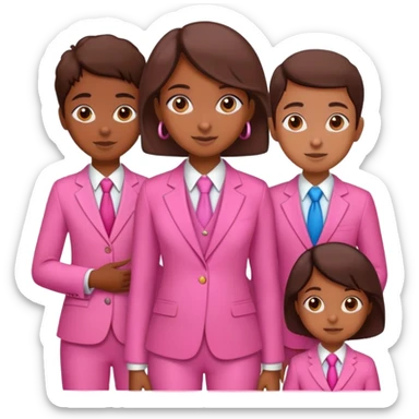 Brune girl pink suit with children sticker