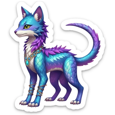 Kawaii iridescent beautiful pretty elegant divine edgy fantasy feline-vernid-sergal-fursona-animal-creature with accessories, full body, with intricate detailed markings sticker