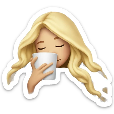 Blonde girl inside a blanket sipping coffee eyes closed sticker