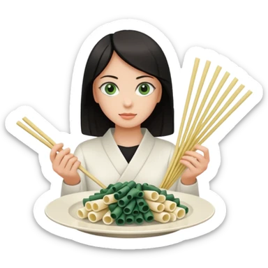 Noir et blanc avec des yeux verts et des pâtes en mikado sticker