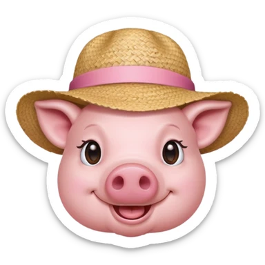 Farmer Pig – pink pig wearing straw hat and smiling sticker
