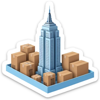 Empire State Building light blue with plain brown cardboard boxes sticker