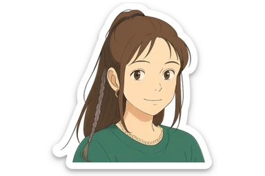 Portrait of the person in a Ghibli style, soft and anime-inspired, gentle expression. sticker