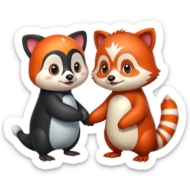 A cartoon  cute one penguin and one red panda  seperste animals not a combination of the animals holding "hands" sticker