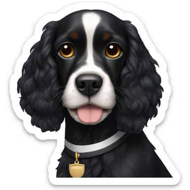 Small completely black king spaniel with black fur on his whole face and white stripe on chest sticker