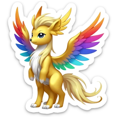 Anthro Sona Cool Cute Colorful Shy Winged Shiny Fakemon-Fantasy-Creature With Long Hair-Mane Full Body sticker