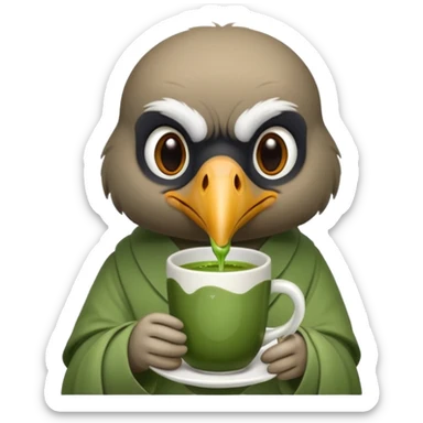 A cute vulture rdrinking matcha sticker