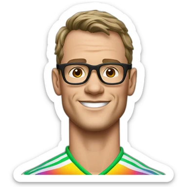 Jonathan Toews wearing glasses and rainbow clothes sticker