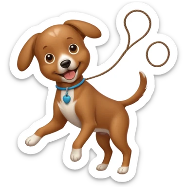 dog playing with a string toy sticker