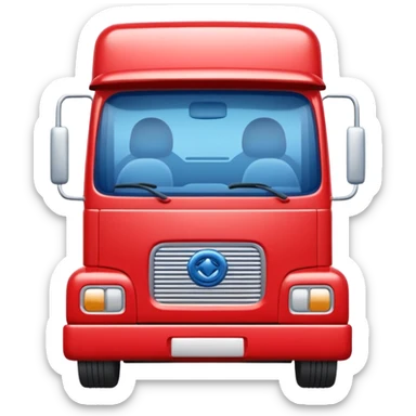 3D red truck emoji, glossy and cute, front view, with a blue plate showing white "TIR" on the front. No brand logos. High quality, simple and clean. sticker
