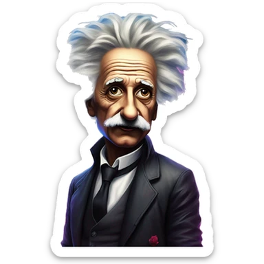 Synthwave Einstein in bladerunner style, oil paint, epic eyes, intricate lips, exquisite pose, roses in hair sticker