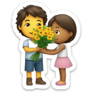 Boy giving flowers to a girl sticker