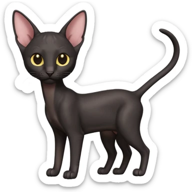 A 3D cartoon black Oriental Shorthair cat with bulky body, tall ears, reflective fur, dark cinematic background, Memoji-style. full body or half body. sticker