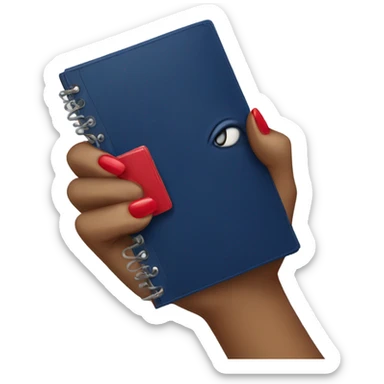 a hand with a red manicure holds a dark blue diary sticker