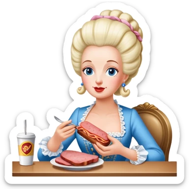 marie antoinette eating spam meat at cafe sticker