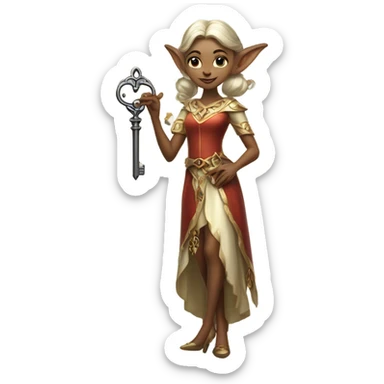 an elf woman login holding a big key sticker