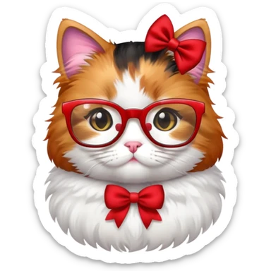 Kitty emoji with a red bow and black glasses  sticker
