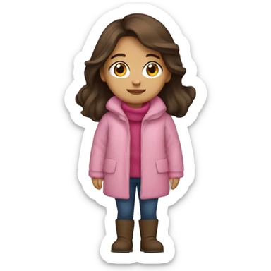winter, christmas, hispanic, long brown hair, girl, brown eyes, child, full body,  pink coat sticker