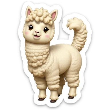 cinematic-[cream alpaca]-realistic-full-body-standing-emoji,-tail-flicking-lazily,-head-tilted-dramatically,-curly-[cream]-fur,-simplified-yet-realistic-focused-features,-highly-detailed,-glowing-with-an-almost-sarcastic-glow sticker