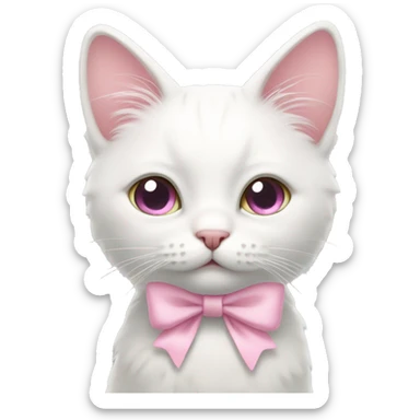Isolated White cat with pastel pink bow and pastel pink eyes sticker