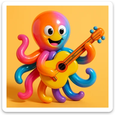 happy octopus with multiple arms playing guitar sticker