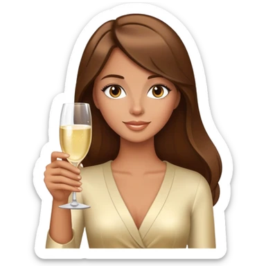 Slightly tan tall beautiful girl with brown hair and champagne glass sticker