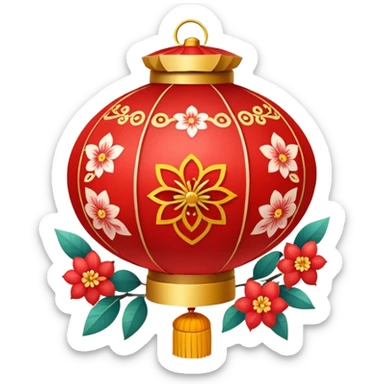 kawaii cute chinese red lantern with floral decoratons sticker